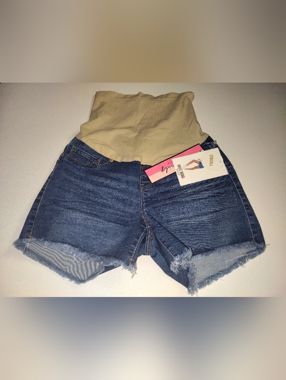 Haute MaMa High-Waist Maternity Denim Shorts in Blue and Khaki New Size Small